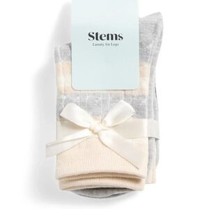 Stems 2 pk Grey Ivory Varsity Stripe Cashmere Cotton Blend Stretch Knit Socks